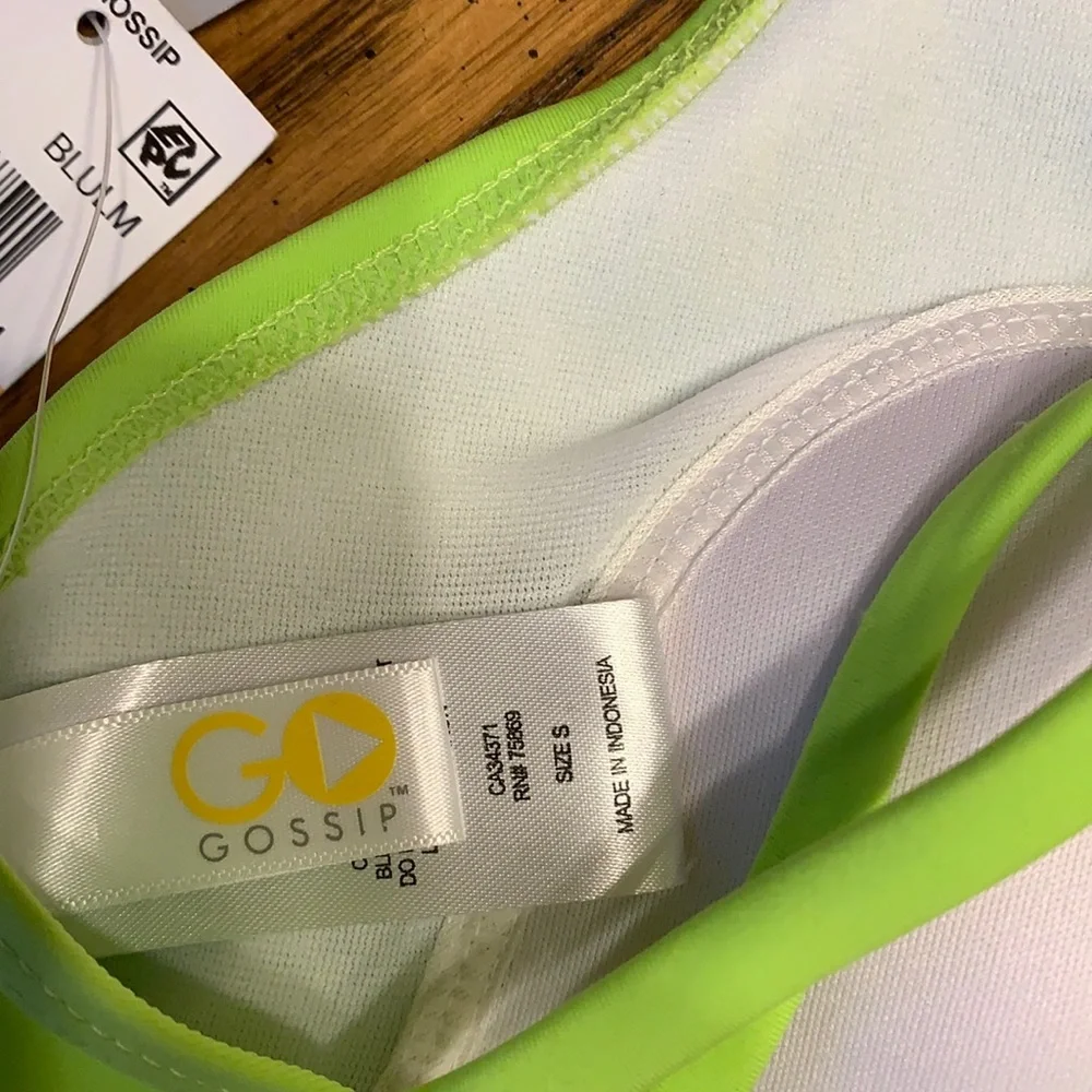 NWT Go by‎ Gossip Strappy Back Neon Green Swim Top